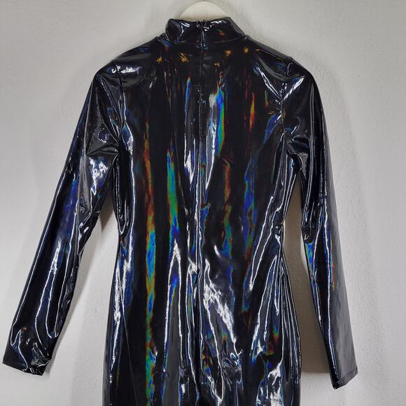 Naked Wardrobe The Vinyl Turtleneck Jumpsuit in Black Womens Sz XL Long sleeve - Picture 8 of 14